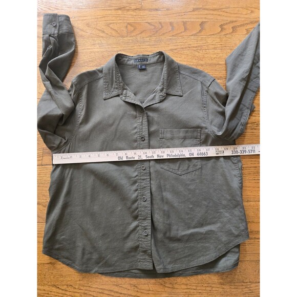 Theory Linen Blend Shirt Womens Medium Long Sleeve Button Up Army Green - Picture 6 of 7